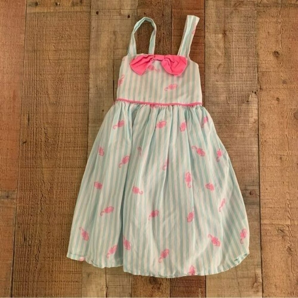 Tommy Bahama girls tank top dress with neon pink seahorses and smocked back -5